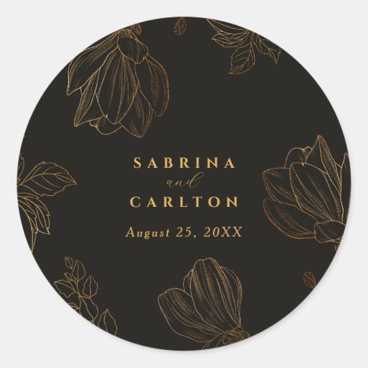モダン ボタニカル ゴールデン ネイチャー フローラル ウェディング ラウンドシール (正面)