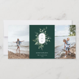 モダン ボタニカル ジョイ フォト ホリデー カード 緑