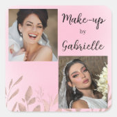 モダン ボタニカル ソフトピンク ボヘミアンフォトスクリプト スクエアシール (正面)