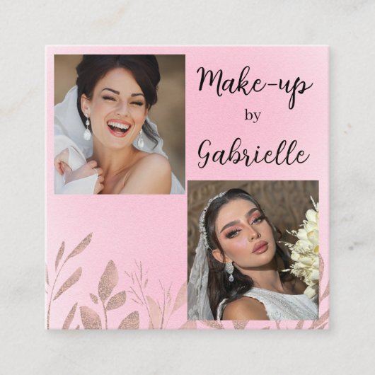 モダン ボタニカル ソフト ピンク ボーホー フォト スクリプト スクエア名刺 (正面)