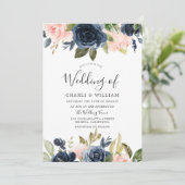 モダン ボタニカル ブッシュ & ネイビー フラワー ウェディング 招待状 (スタンド正面)