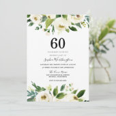 モダン ボタニカル ホワイト フラワーズ 60歳の誕生日パーティー 招待状 (スタンド正面)