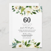 モダン ボタニカル ホワイト フラワーズ 60歳の誕生日パーティー 招待状 (正面/裏面)