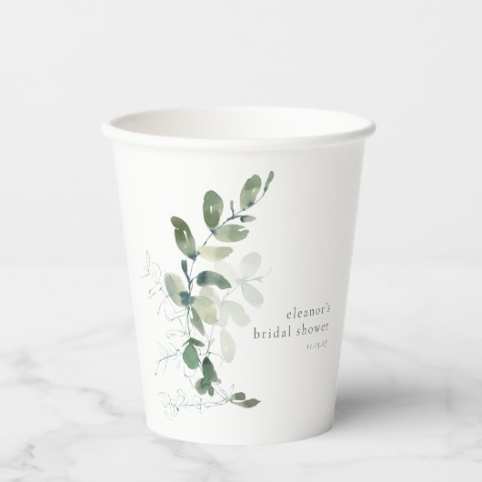 モダン ボタニカル ユーカリ カスタム ブライダル シャワー 紙コップ (正面)