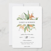 モダン ボタニカル リリー フラワー ウェディング 招待状 (正面)