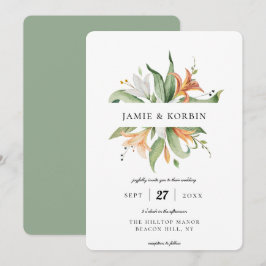 モダン ボタニカル リリー フラワー ウェディング 招待状