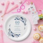 モダン ボタニカル 60周年 ダイヤモンド ウェディング アニバーサリー ペーパープレート (パーティー)