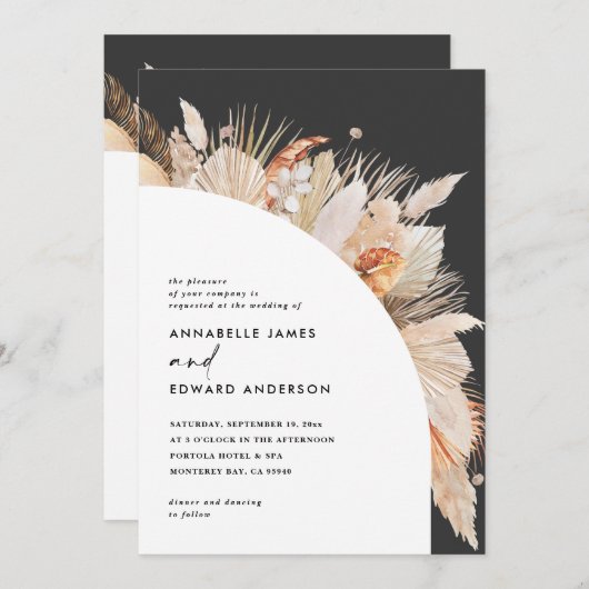 モダン ボヘミアンスタイルのテラコッタ パンパスグラス ウェディング (正面/裏面)