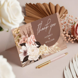 モダン ボヘミアンチック おしゃれな水彩花の写真 サンキューカード