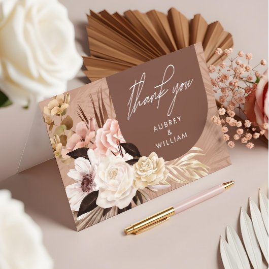 モダン ボヘミアンチック おしゃれな水彩花の写真 サンキューカード