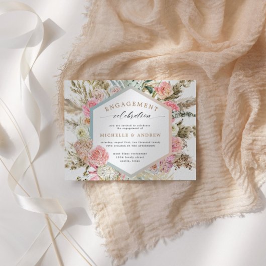 モダン ボヘミアンフラワーエンゲージメント招待状