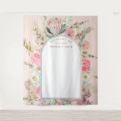 モダン ボヘミアンブルージュ フラワー ウェディング ウォール タペストリー (正面)