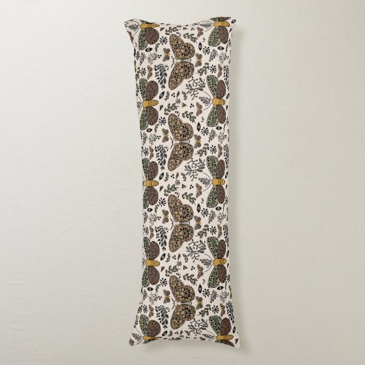 モダン ボヘミアンモス ワイルドフラワーズ アブストラクトパターン ボディピロー (正面縦)