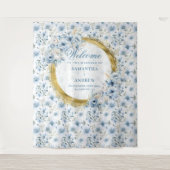 モダン ボヘミア ライトブルー ゴールド ウェディング タペストリー (正面)