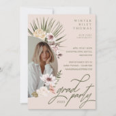 モダン ボヘミア 水彩 フラワー グラデュエート フォト 招待状 (正面)