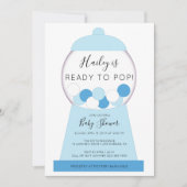 モダン ボーイ ブルー ガムボール マシン ベビー シャワー 招待状 (正面)