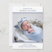 モダン ボーイ ブルー フォト 出生発表 招待状 (正面)