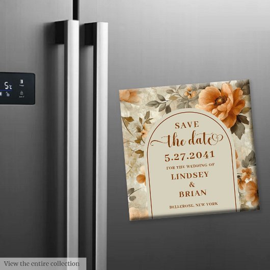 モダン ボーホー アーシー アイボリー セイジ フローラル セーブ・ザ・デート マグネット