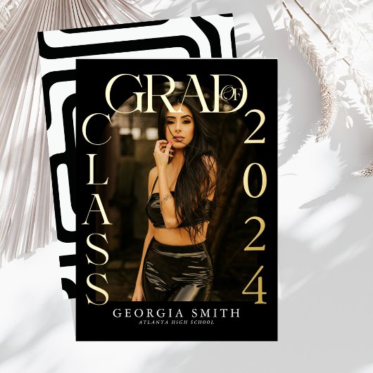 モダン ボーホー アーチ フォト 卒業おめでとう 箔招待状