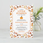 モダン ボーホー オータム/フォール パンプキン ベイビー シャワー 招待状 (スタンド正面)