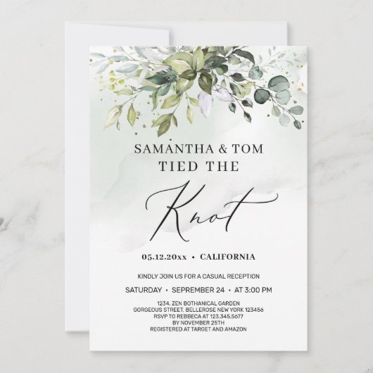 モダン ボーホー グリーンの葉の装飾が結婚を誓う 招待状 (正面)