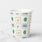 モダン ボーホー コースト パステル シェル パターン 紙コップ (裏面)