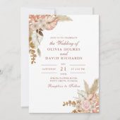 モダン ボーホー シック フローラル パンパス グラス ウェディング 招待状 (正面)