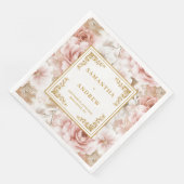 モダン ボーホー ダスティ ピンク ゴールド フローラル ウェディング ナプキン (コーナー)