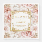 モダン ボーホー ダスティ ピンク ゴールド フローラル ウェディング ナプキン (正面)