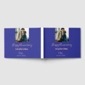 モダン ボーホー ハッピーアニバーサリー 名前を入れて 青 オレンジ ゲストブック (全面)