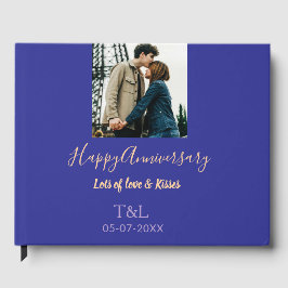 モダン ボーホー ハッピーアニバーサリー 名前を入れて 青 オレンジ ゲストブック