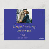 モダン ボーホー ハッピーアニバーサリー 名前を入れて 青 オレンジ ポストカード (裏面)