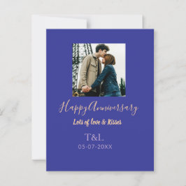 モダン ボーホー ハッピーアニバーサリー 名前を入れて 青 オレンジ ポストカード