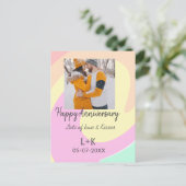 モダン ボーホー ハッピーアニバーサリー 名前 日付 オレンジ ポストカード (スタンド正面)