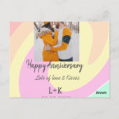 モダン ボーホー ハッピーアニバーサリー 名前 日付 オレンジ ポストカード (裏面)