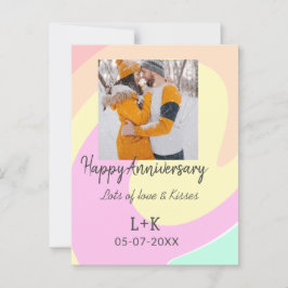 モダン ボーホー ハッピーアニバーサリー 名前 日付 オレンジ ポストカード