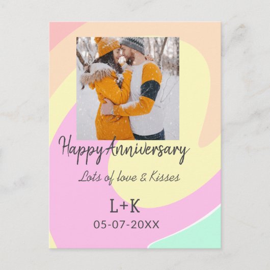 モダン ボーホー ハッピーアニバーサリー 名前 日付 オレンジ ポストカード (正面)