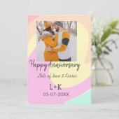 モダン ボーホー ハッピーアニバーサリー 名前 日付 オレンジ 招待状 (スタンド正面)