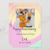 モダン ボーホー ハッピーアニバーサリー 名前 日付 オレンジ 招待状 (正面/裏面)