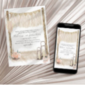 モダン ボーホー ピンク エレガント フラワー ウェディング 招待状