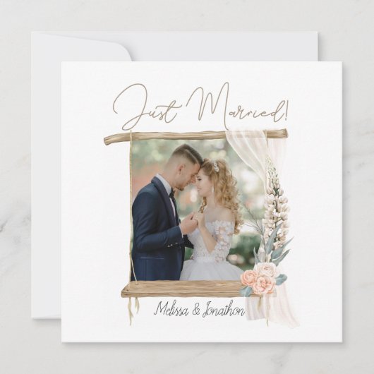 モダン ボーホー ピンク エレガント フラワー 挙式しました シーズンカード (正面)