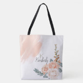 モダン ボーホー ピンク フローラルイニシャル ネーム モノグラム トートバッグ (正面)