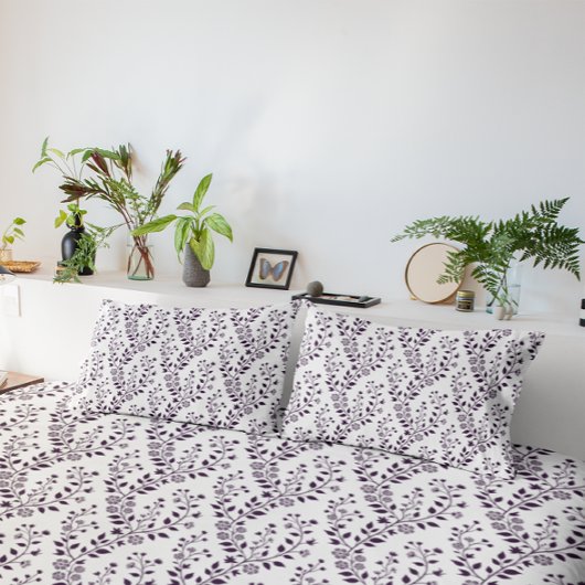 モダン ボーホー フラワー パターン プラム ホワイト 枕カバー