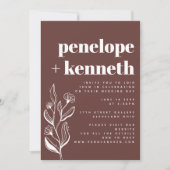 モダン ボーホー フラワー ミニマル ブラウン ウェディング 招待状 (正面)