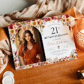 モダン ボーホー フラワー 21歳の誕生日写真 招待状