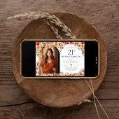 モダン ボーホー フラワー 21歳の誕生日写真 招待状