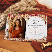 モダン ボーホー フラワー 21歳の誕生日写真 招待状