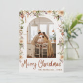 モダン ボーホー フローラル アーチ メリークリスマス 1枚の写真 招待状 (スタンド正面)