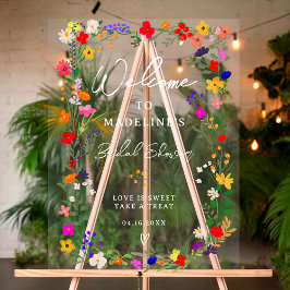 モダン ボーホー ブライト ワイルド フラワーズ ブライダル ウェルカム アクリルサイン