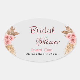 モダン ボーホー ブラッシュ ピンク ローズ バンチ ブライダル シャワー #2 楕円形シール